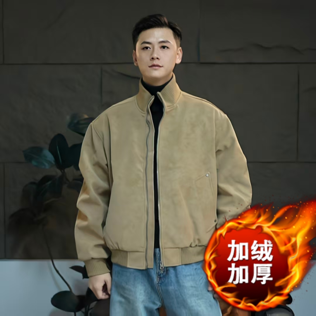 立领防风冬季美式高街加绒加厚休闲夹克皮衣简约保暖899