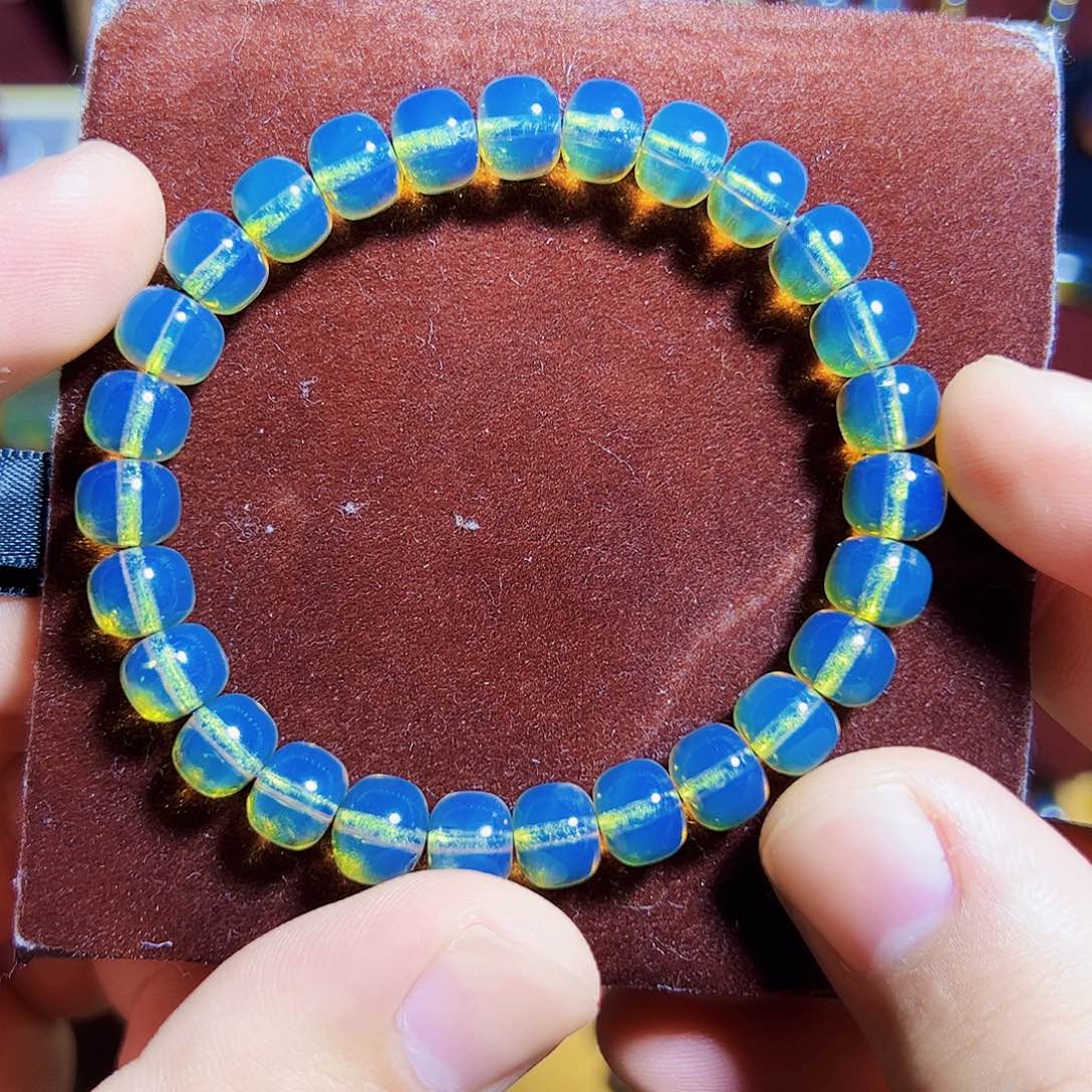 蓝珀珠宝奇石未镶嵌8mm精工老形蓝珀