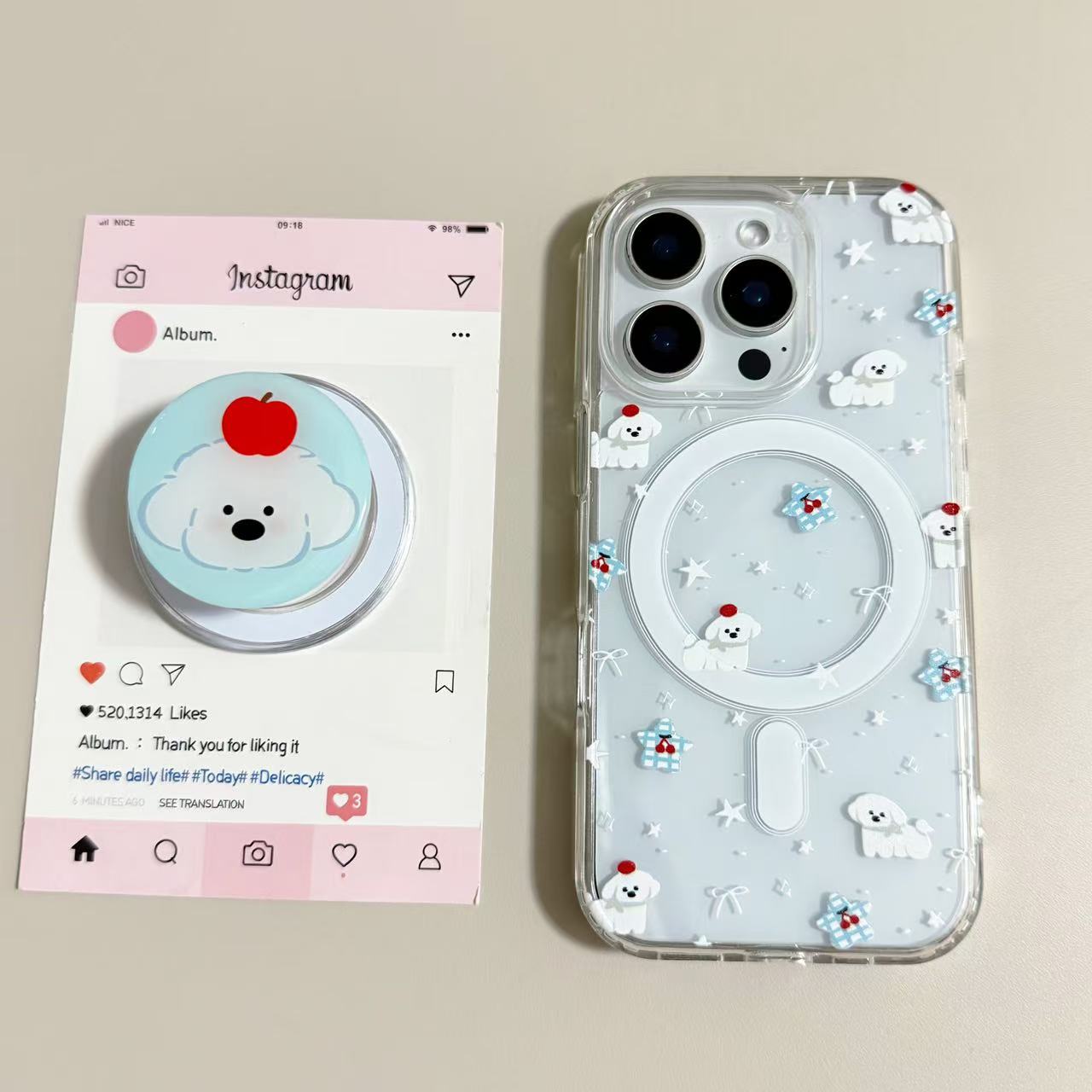 【亚克力磁吸】可爱小狗支架透明手机壳适用苹果17/16/15防摔