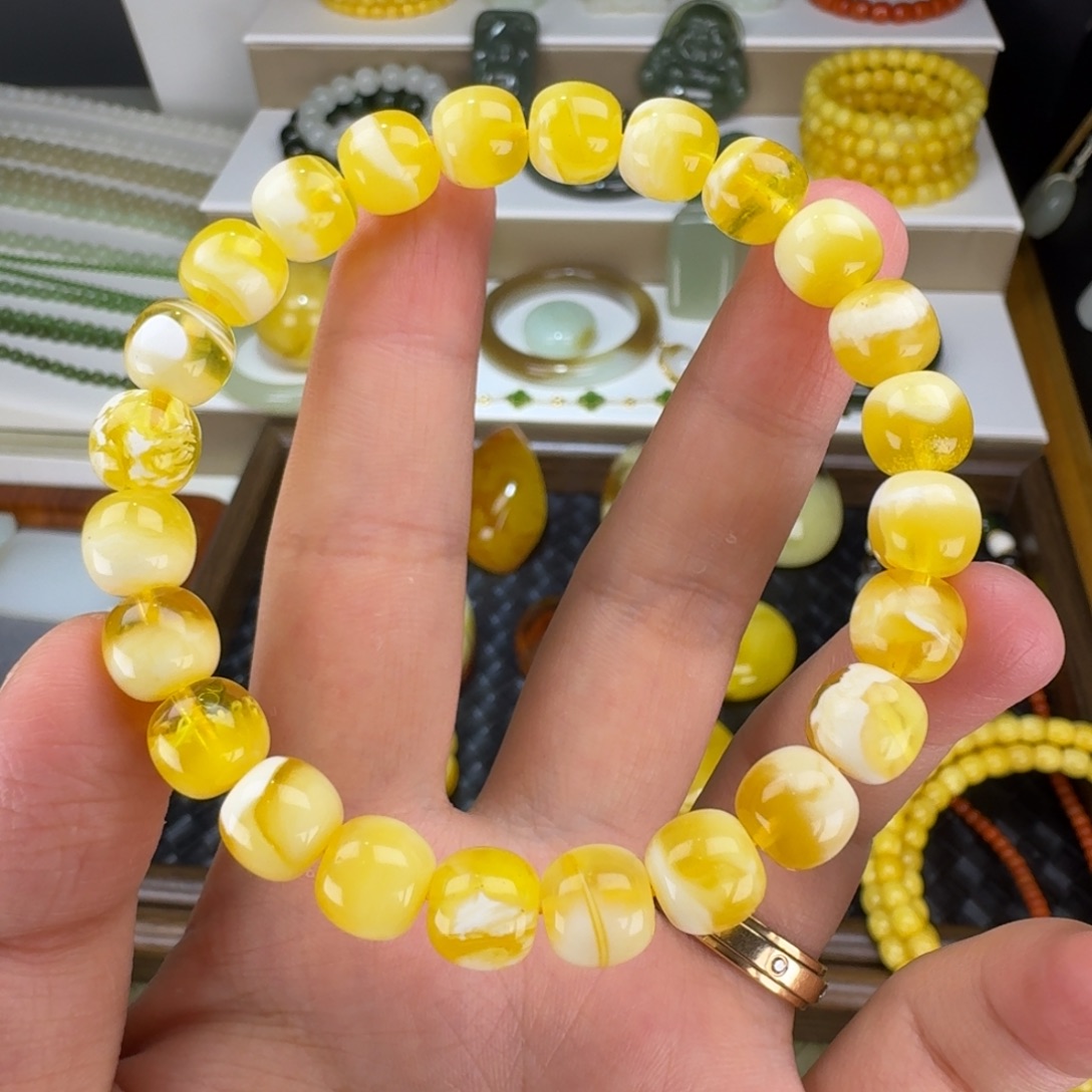 手链琥珀未镶嵌金瓷白精工老型单圈