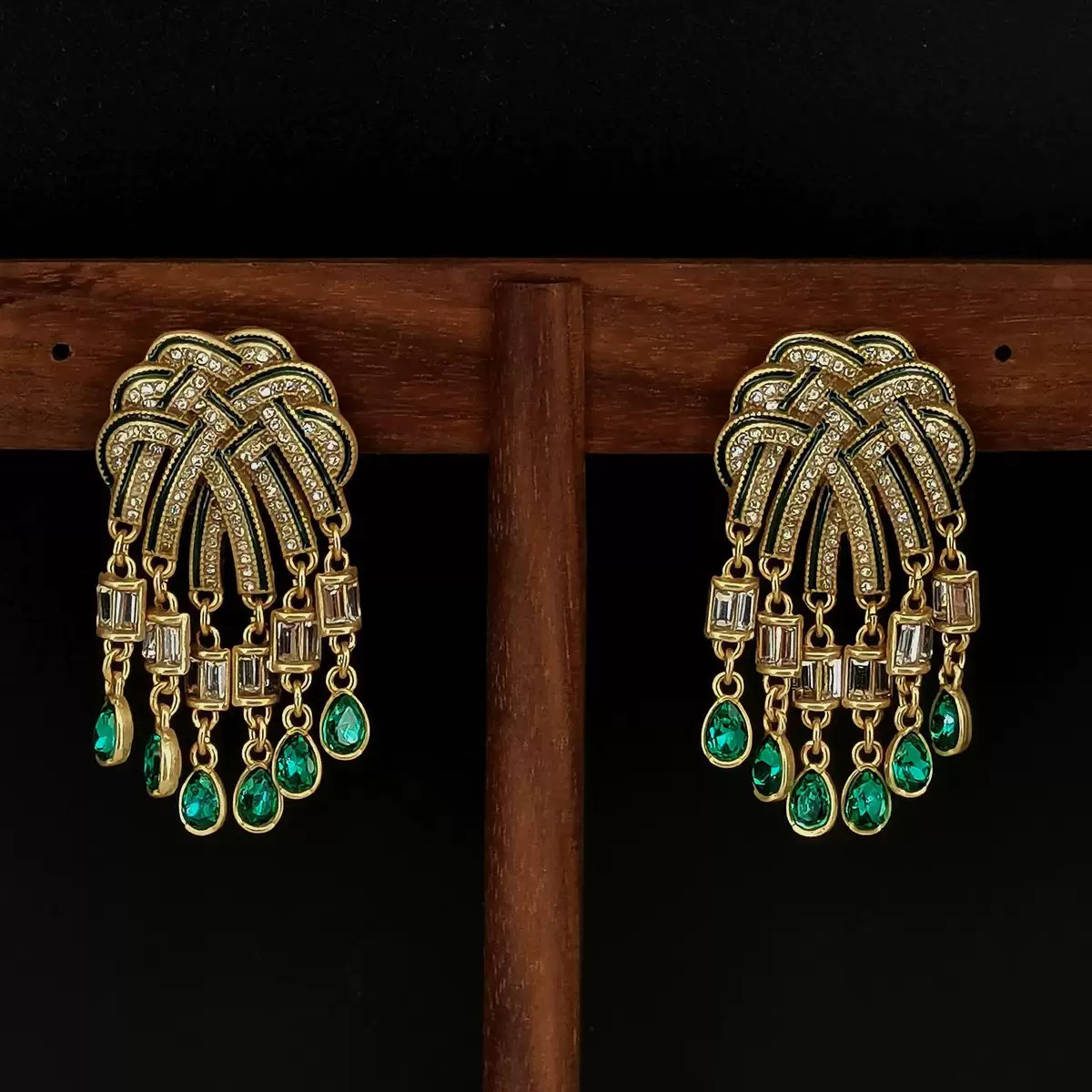 铜合金珐琅耳饰 复古宫廷绿色流苏耳饰时尚气质优雅高贵耳拍款