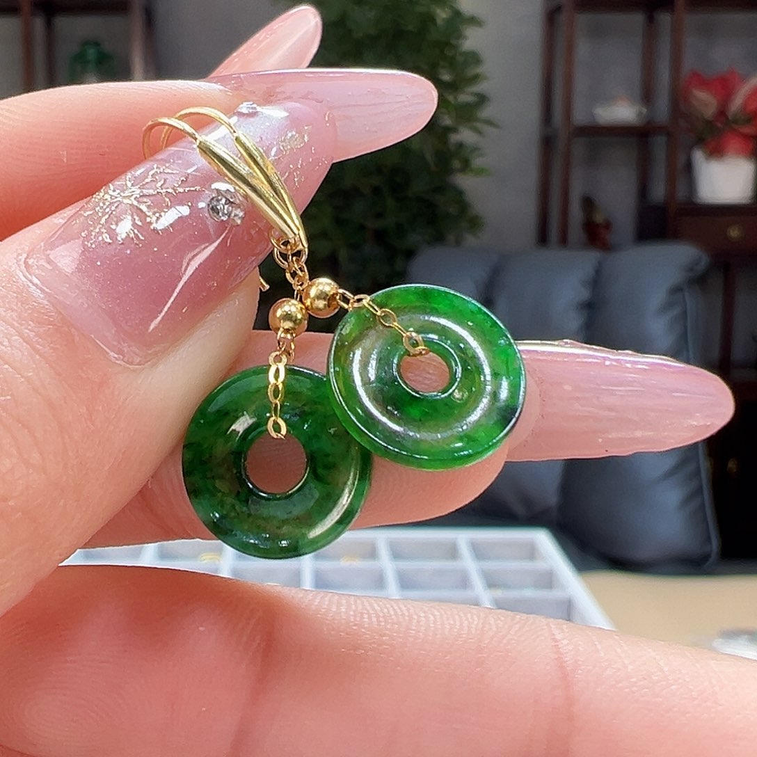 翡翠耳饰18K金镶嵌耳环6