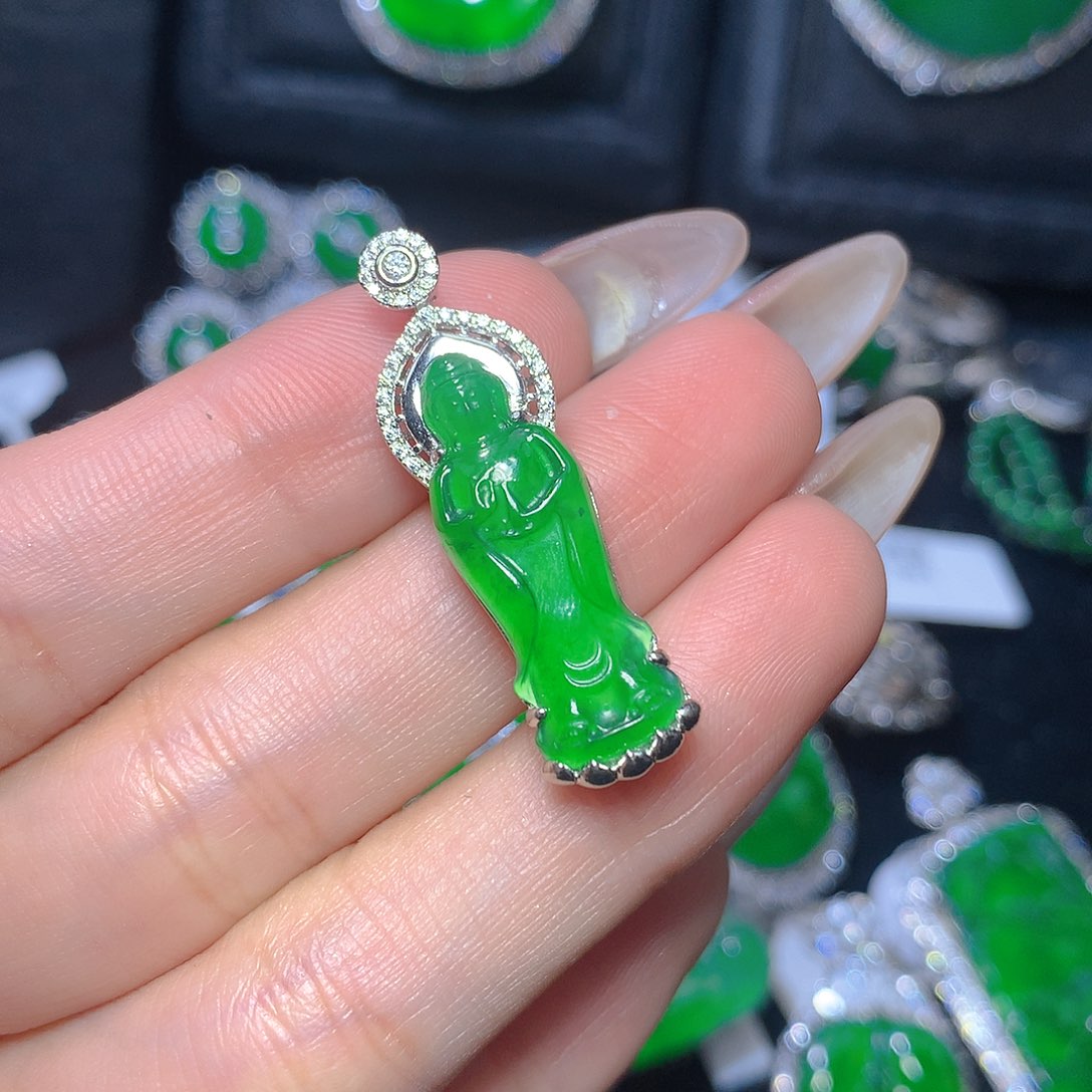 翡翠吊坠(不含链)银S925镶嵌翡翠