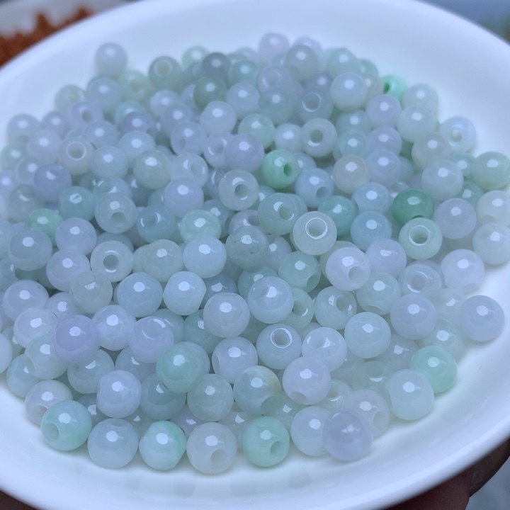 【闪购商品】未镶嵌翡翠手链卡6冰绿白大孔珠100个