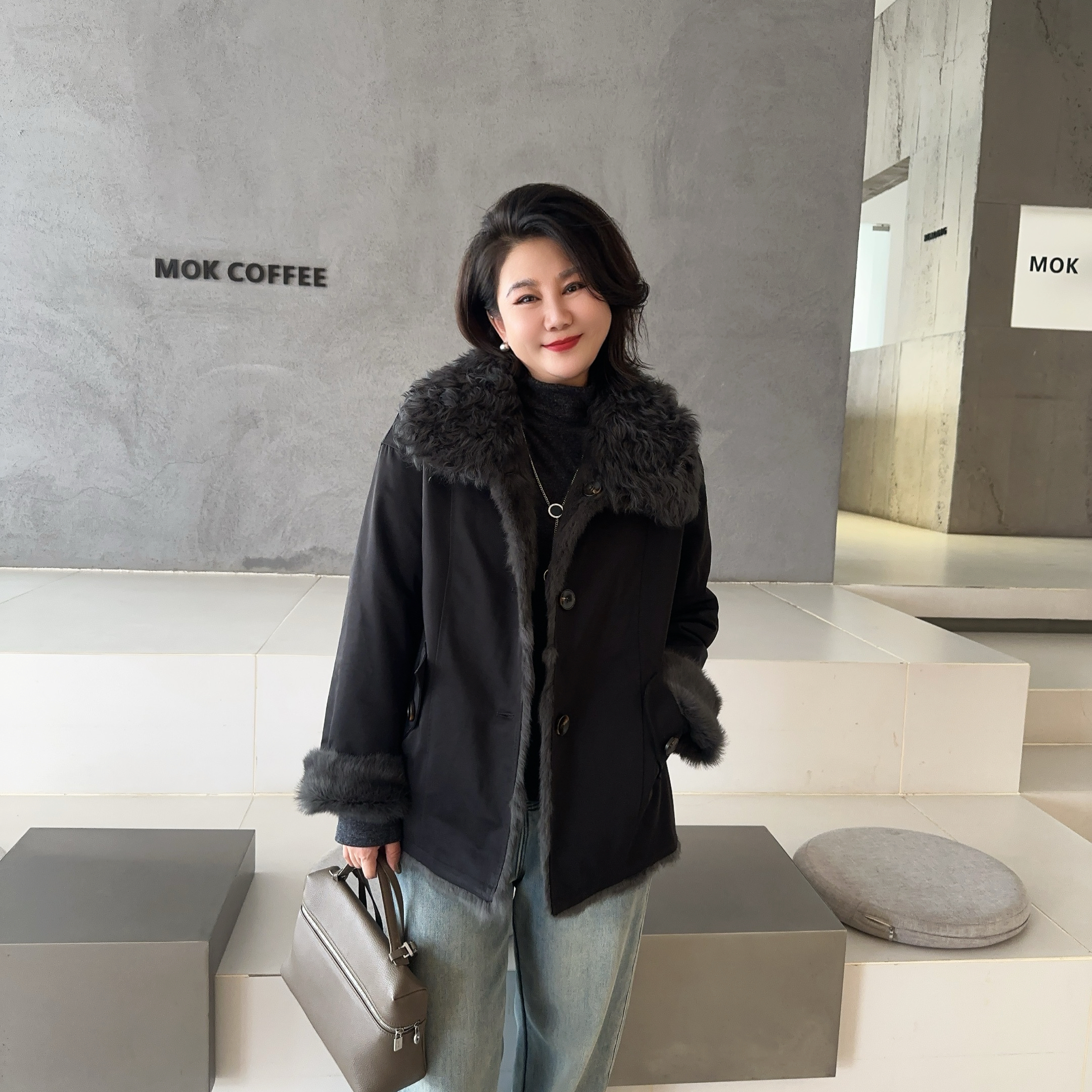 微胖女装【布鲁尼派克】真毛派克服外套保暖加厚秋冬韩版外套50057