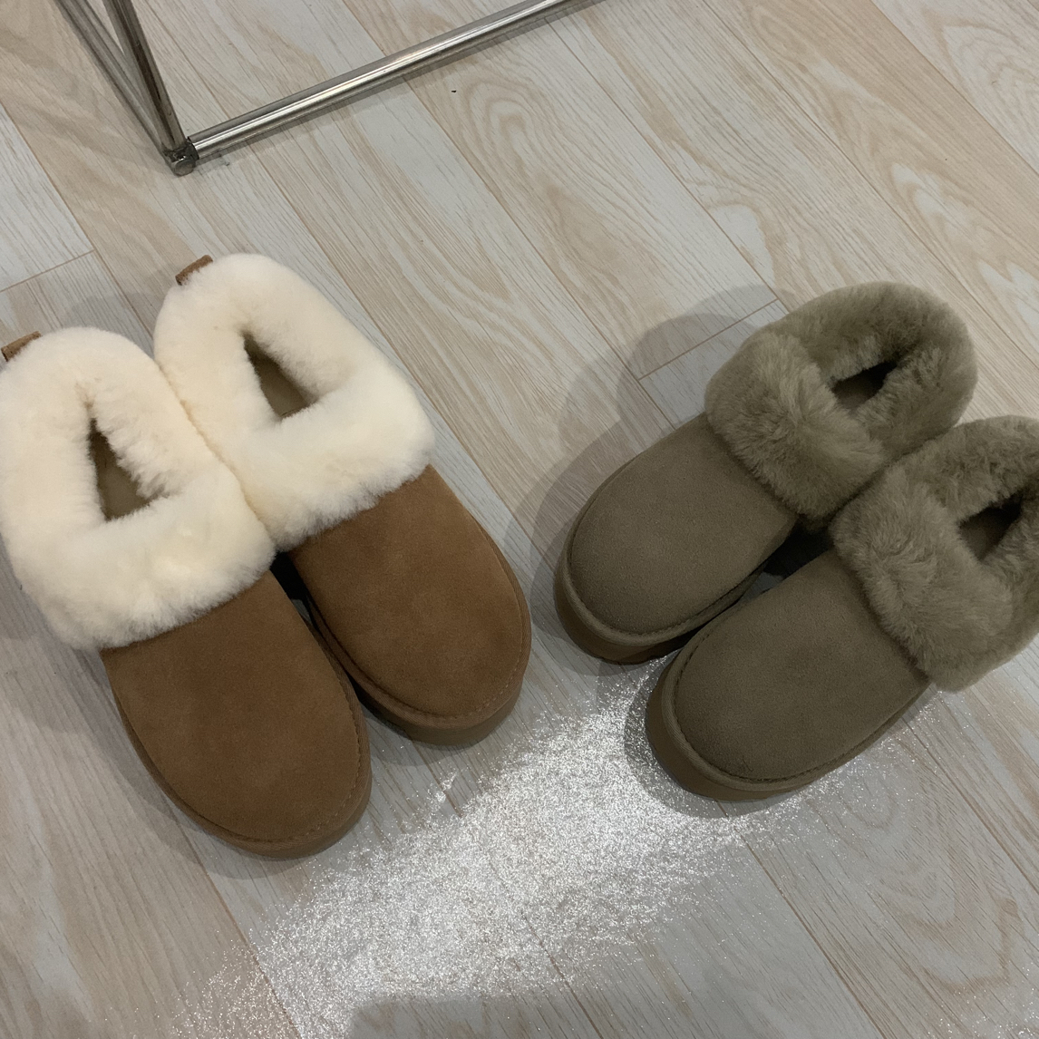 U*女士冬季时尚厚底雪地靴圆头舒适耸耸毛鞋短筒休闲懒人一脚蹬g