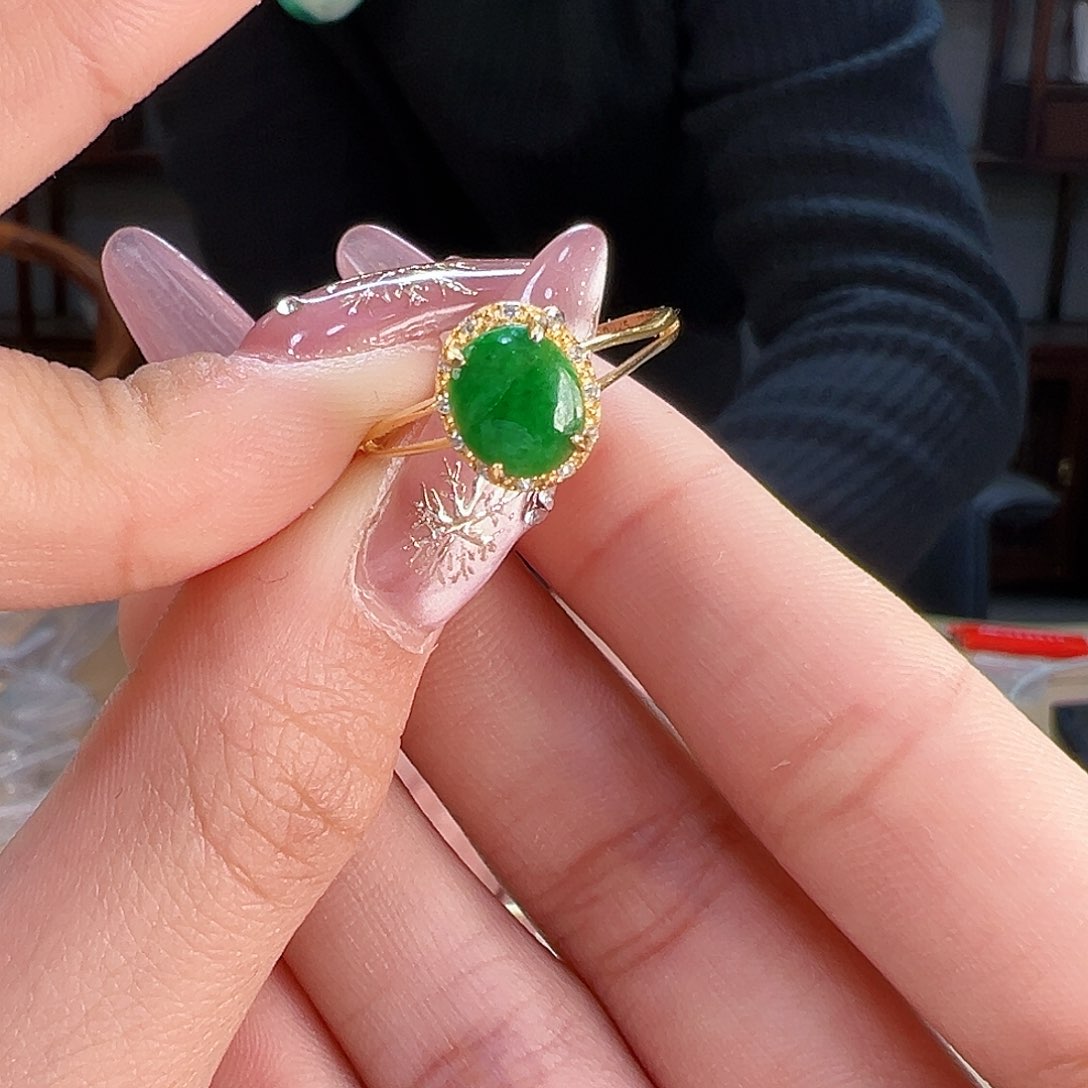 翡翠戒指银S925镶嵌戒指有纹介意勿拍70