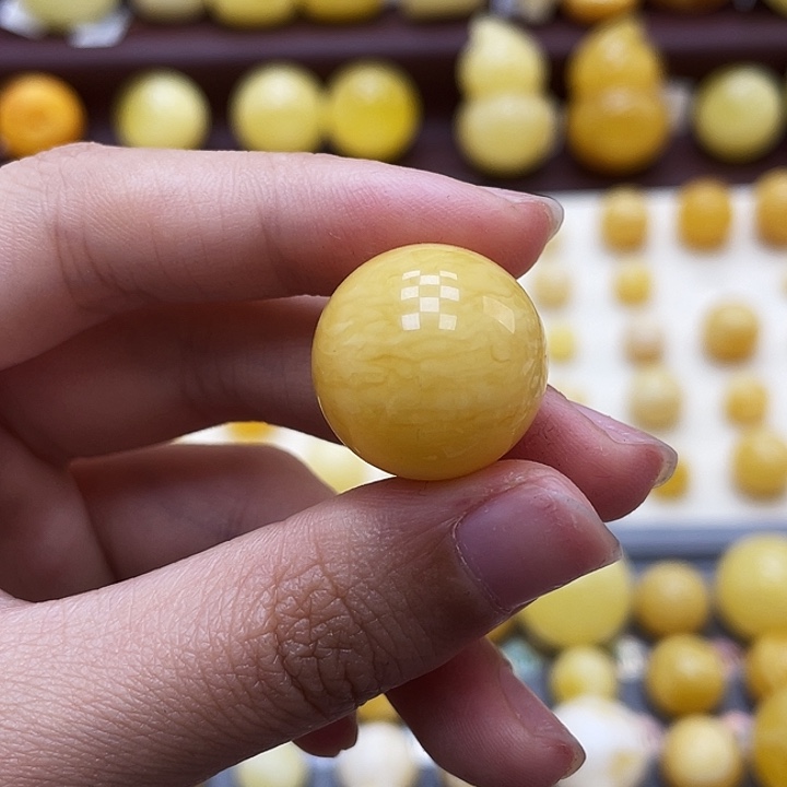 琥珀未镶嵌裸石19.2mm浓蜡虎皮圆珠瑕
