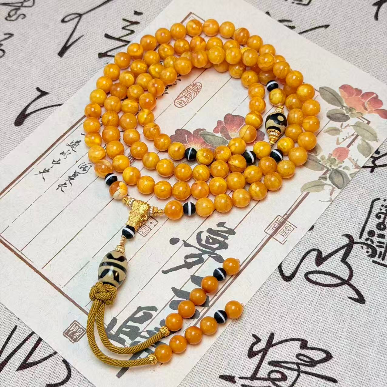 【Y】ZX197911蜜蜡丹麦花蜡108毛衣链diy玛瑙珠珠8-6-10-12mm+