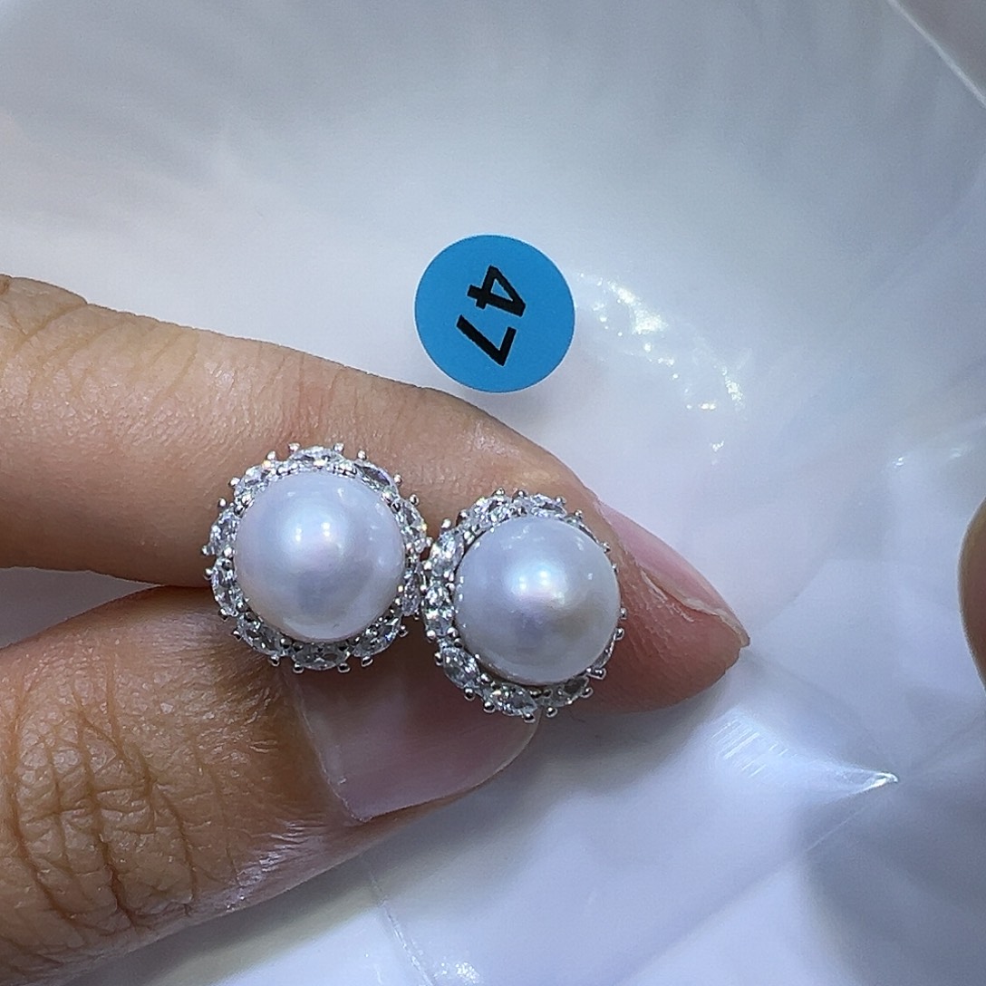 淡水珍珠耳饰银S925镶嵌