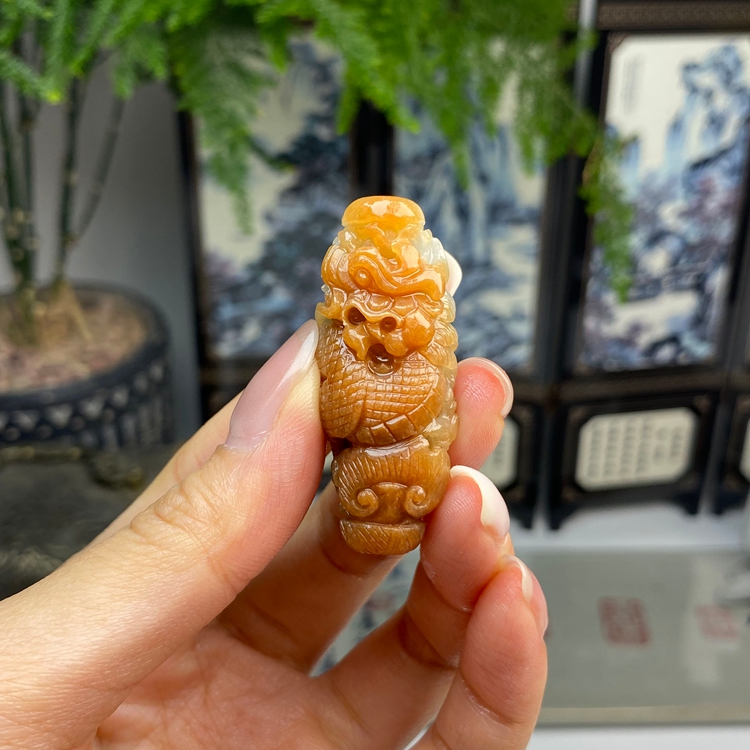 毛货定制 红翡复古龙路路通吊坠挂件 天然翡翠A货 