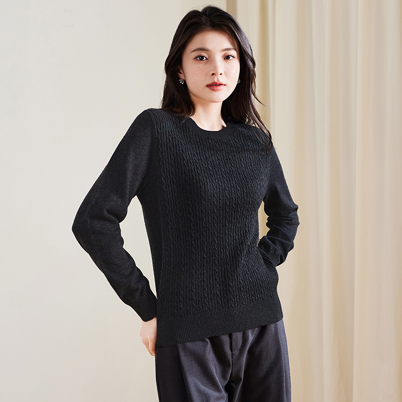 索菲丝尔2025秋季新款长袖百搭圆领针织打底绵羊毛衫女毛衣538132
