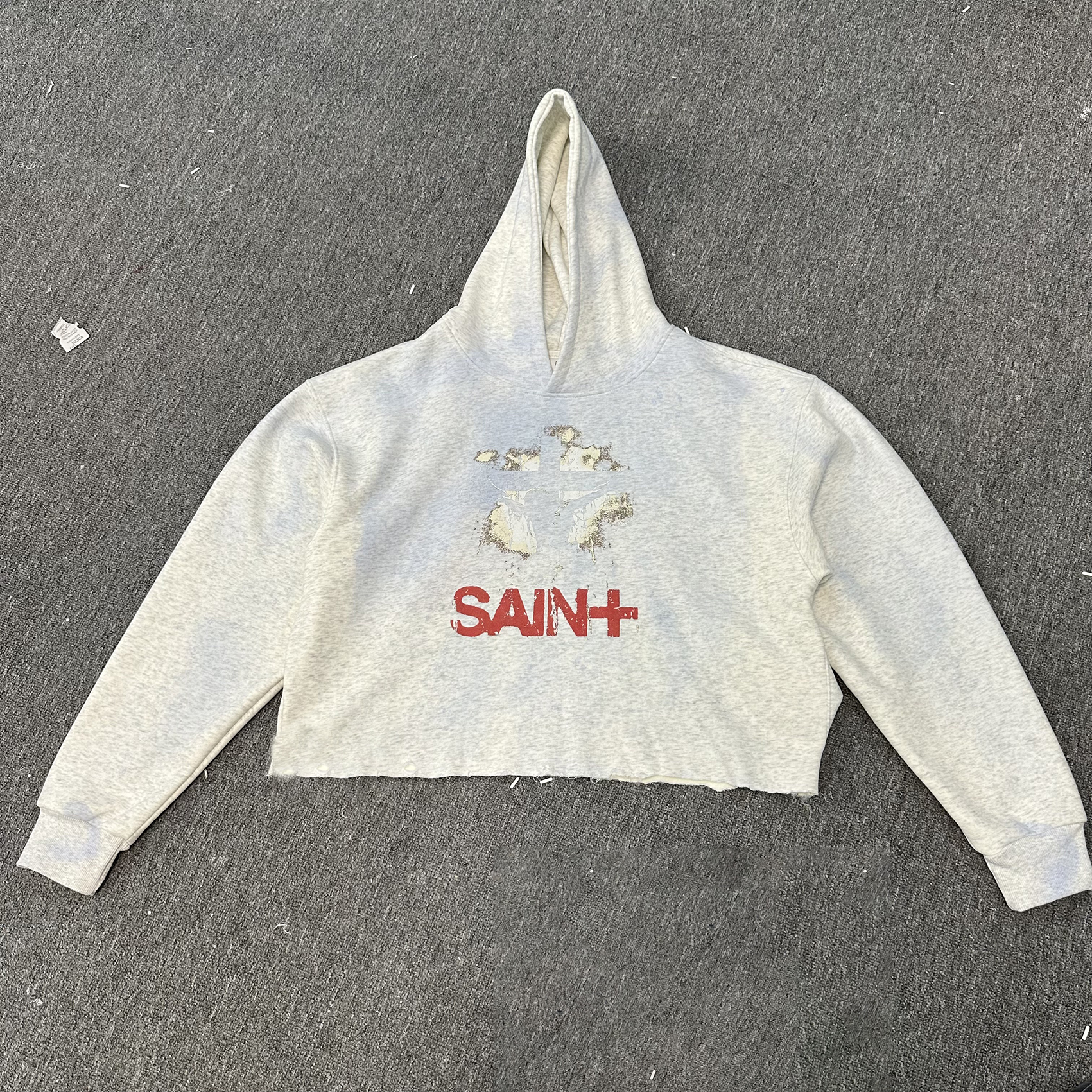 Basic annals美式复古做旧水洗卫衣boxy fit外套短宽渐变蓝色上衣