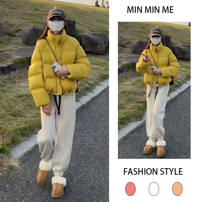 2025秋冬季新款设计感立领长袖棉服女搭配加绒休闲阔腿裤两件套