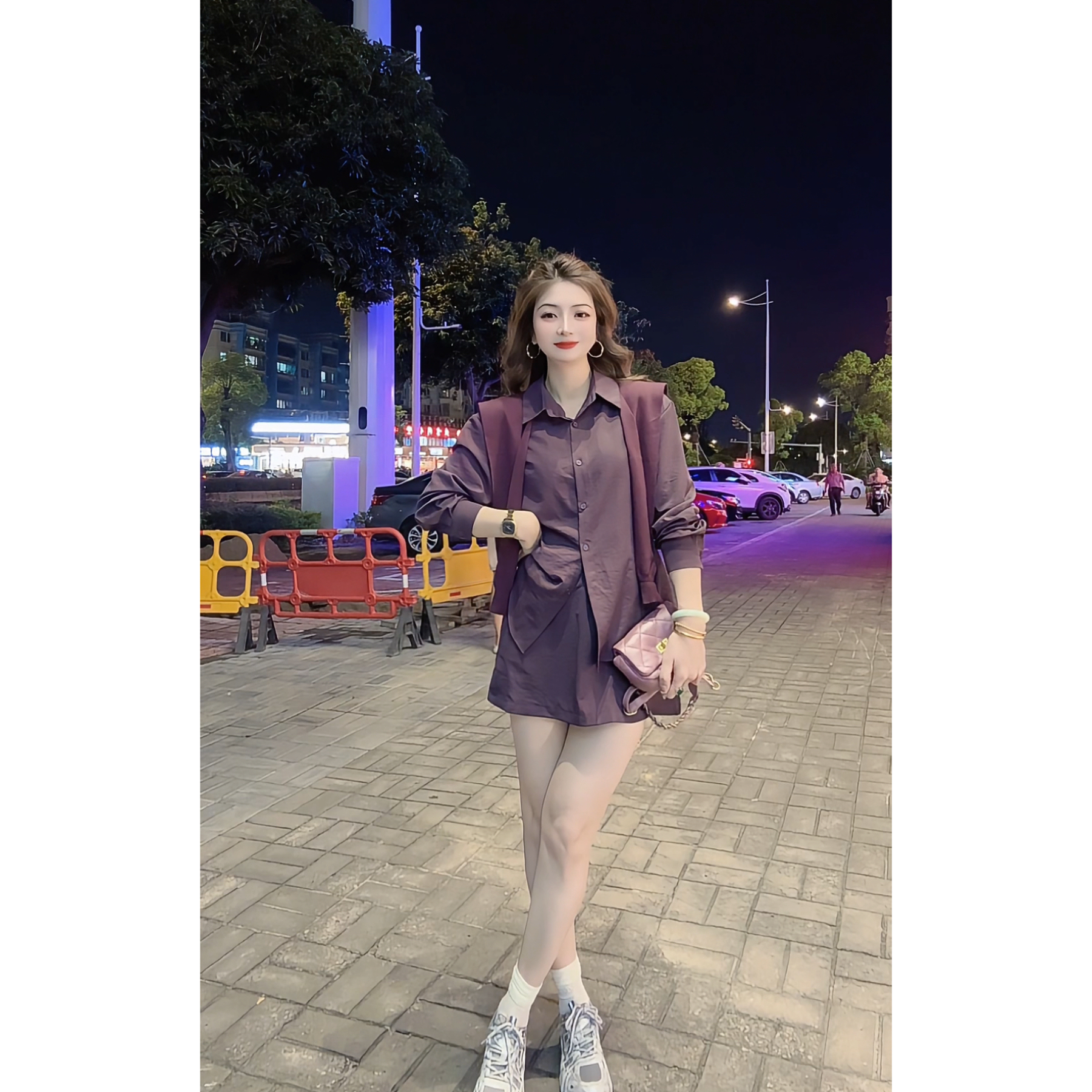 涵儿家 早秋两件套套装（单排扣带披肩长袖衬衣+松紧腰半裙）89571
