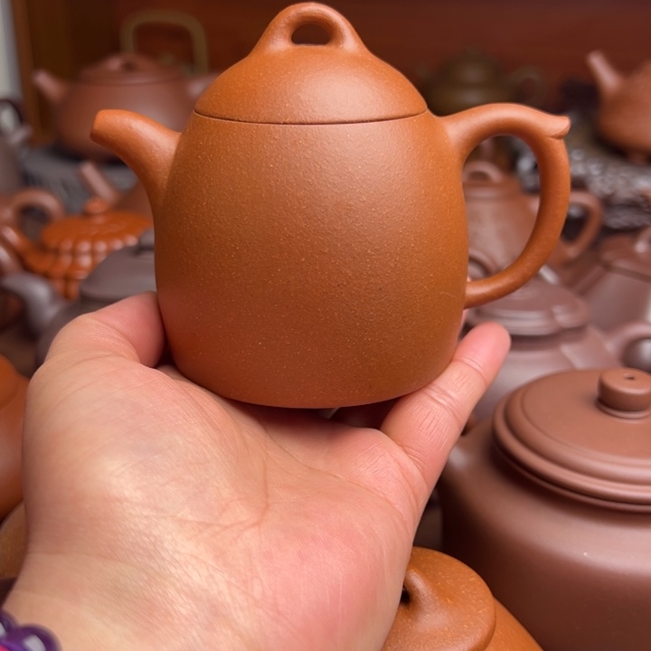 紫砂茶壶半手工红降坡