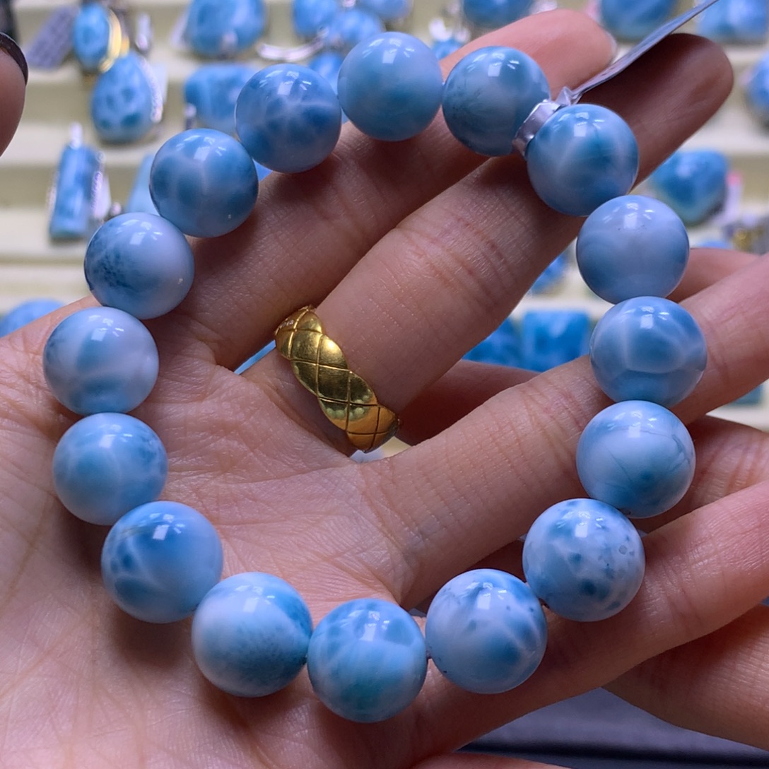 针钠钙石（海纹石）未镶嵌手链满纹13mm手串色差略异