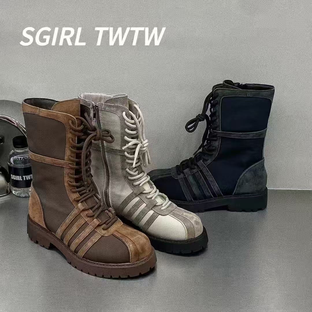 鑫燃KIKI 时尚百搭复古系带中筒靴 C760-5 SG【F】