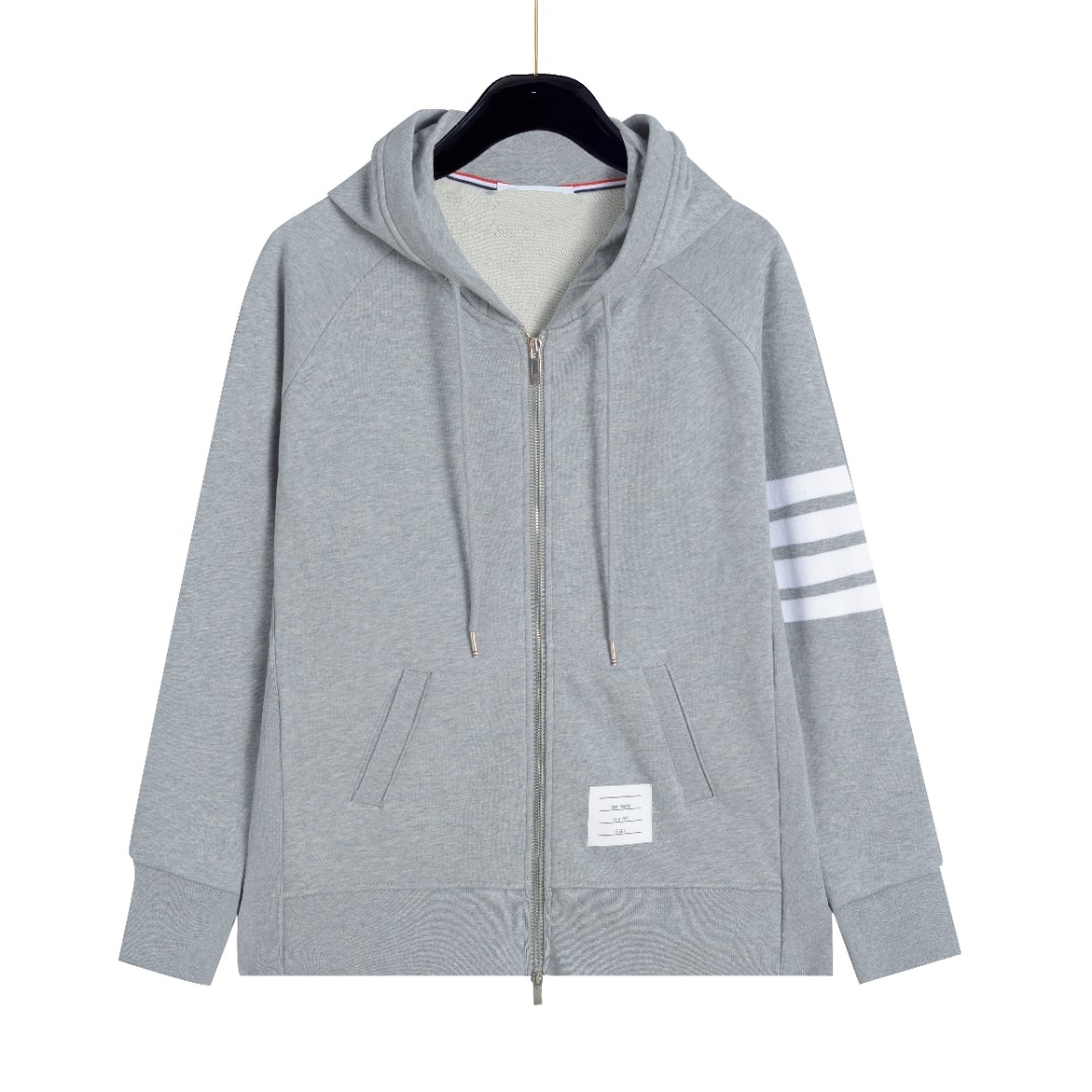 色织拉链连帽卫衣