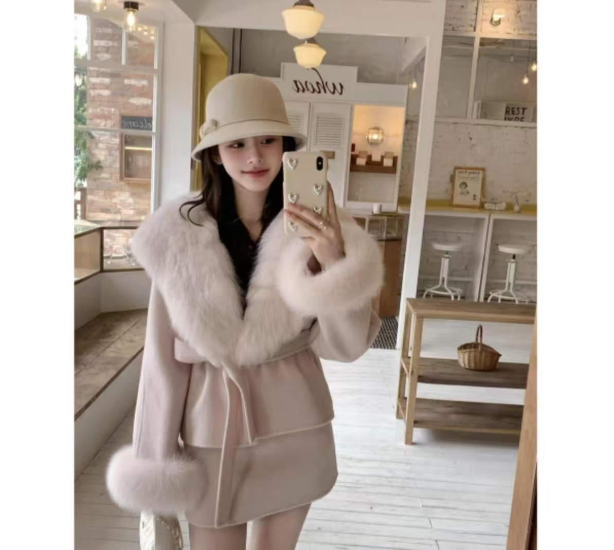 冬季气质名媛千金风两件套蝴蝶结绑带收腰外套千金风收腰套装