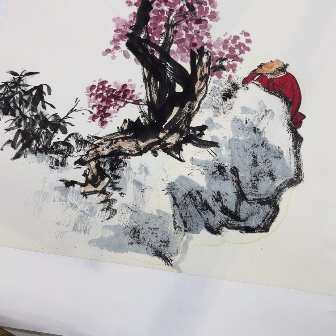 用***6国画四尺三开花鸟作品童