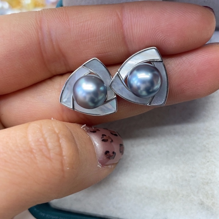 海水珍珠耳饰银S925镶嵌