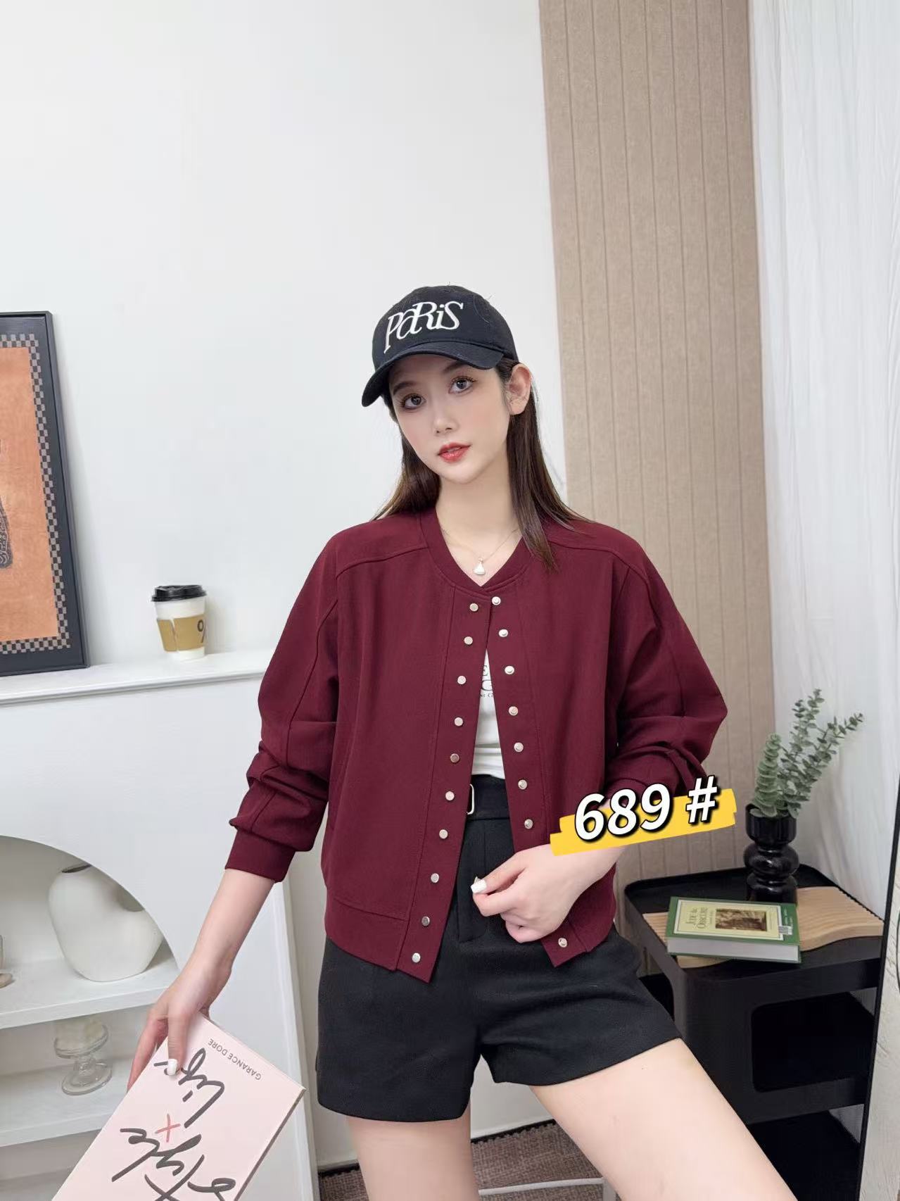 YN689百搭翻领宽松型时尚长袖休闲上衣女士外套