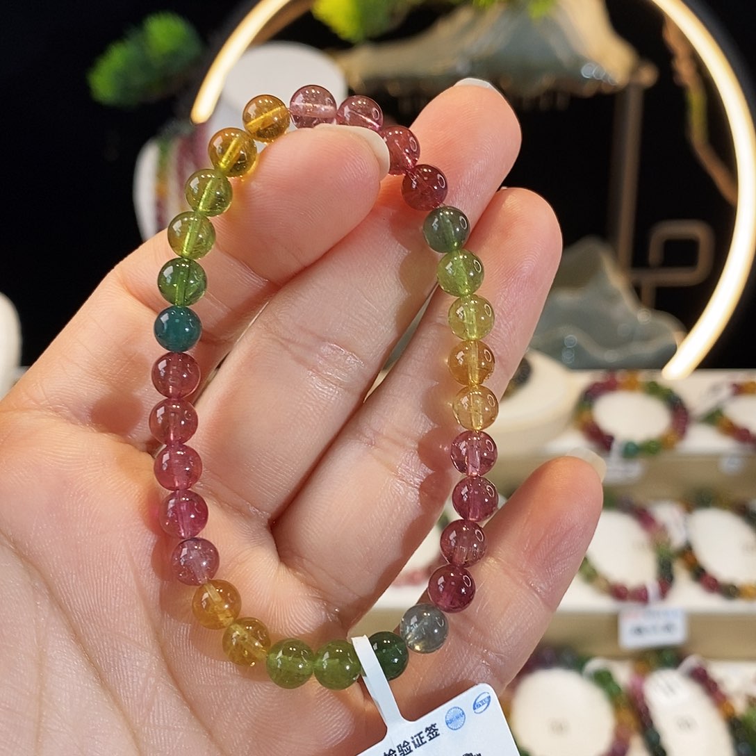 碧玺手串未镶嵌G2476素圈颜色微差