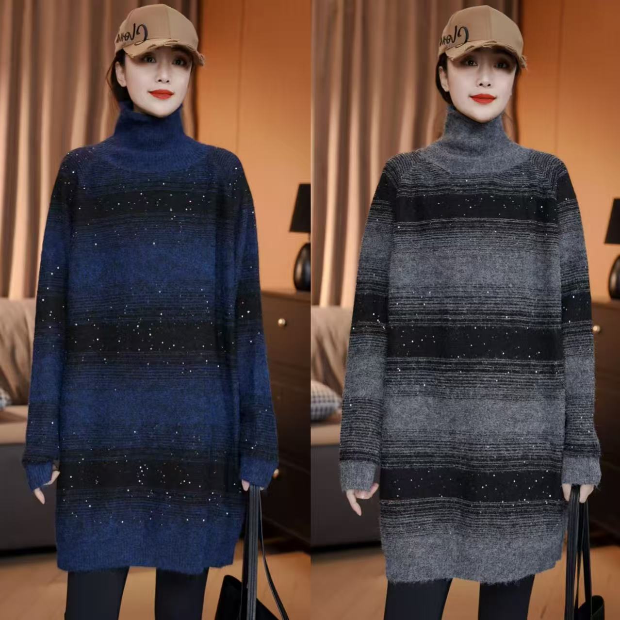 冬季亮晶晶韩系打底高领毛衣时尚显瘦气质韩版慵懒风加厚针织衫