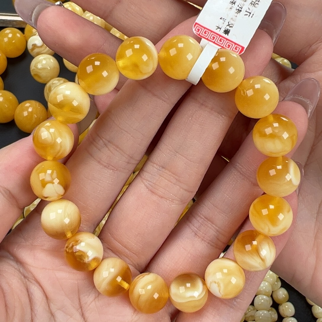 琥珀未镶嵌手链14.7金瓷白