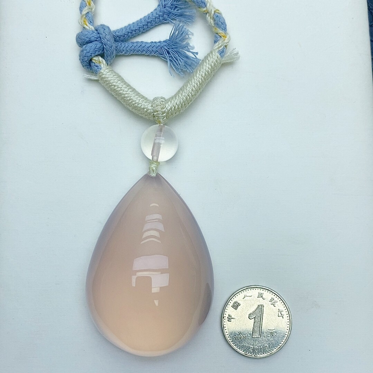 天然粉水晶大颗粒水滴素面吊坠
