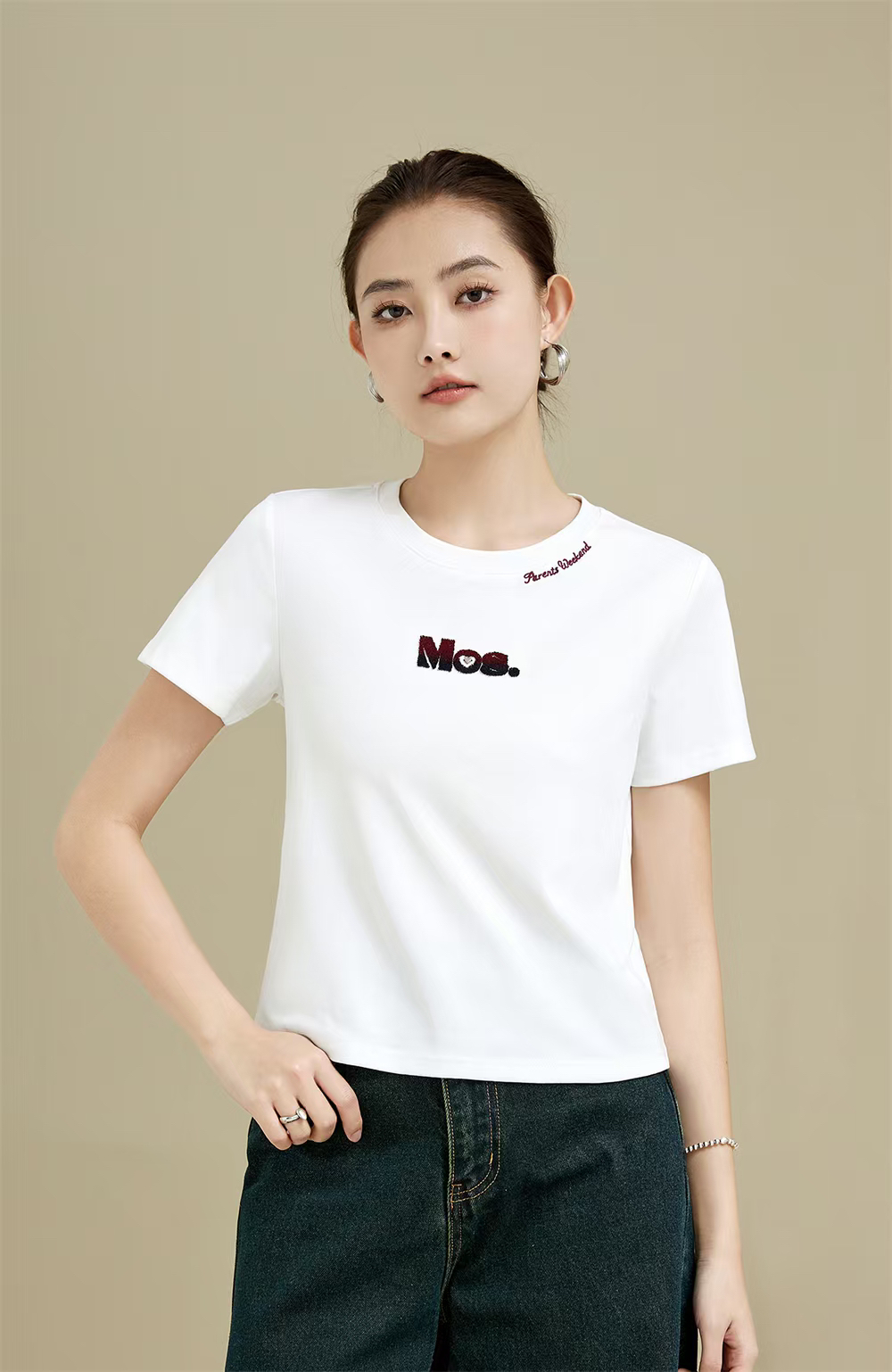 短袖圆领女士夏季弹力吸湿T恤韩版透气国风牛仔风