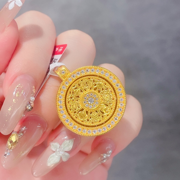 足金999 黄金首饰 5D莫桑转动八宝吊坠【赠绳子】背面是星星