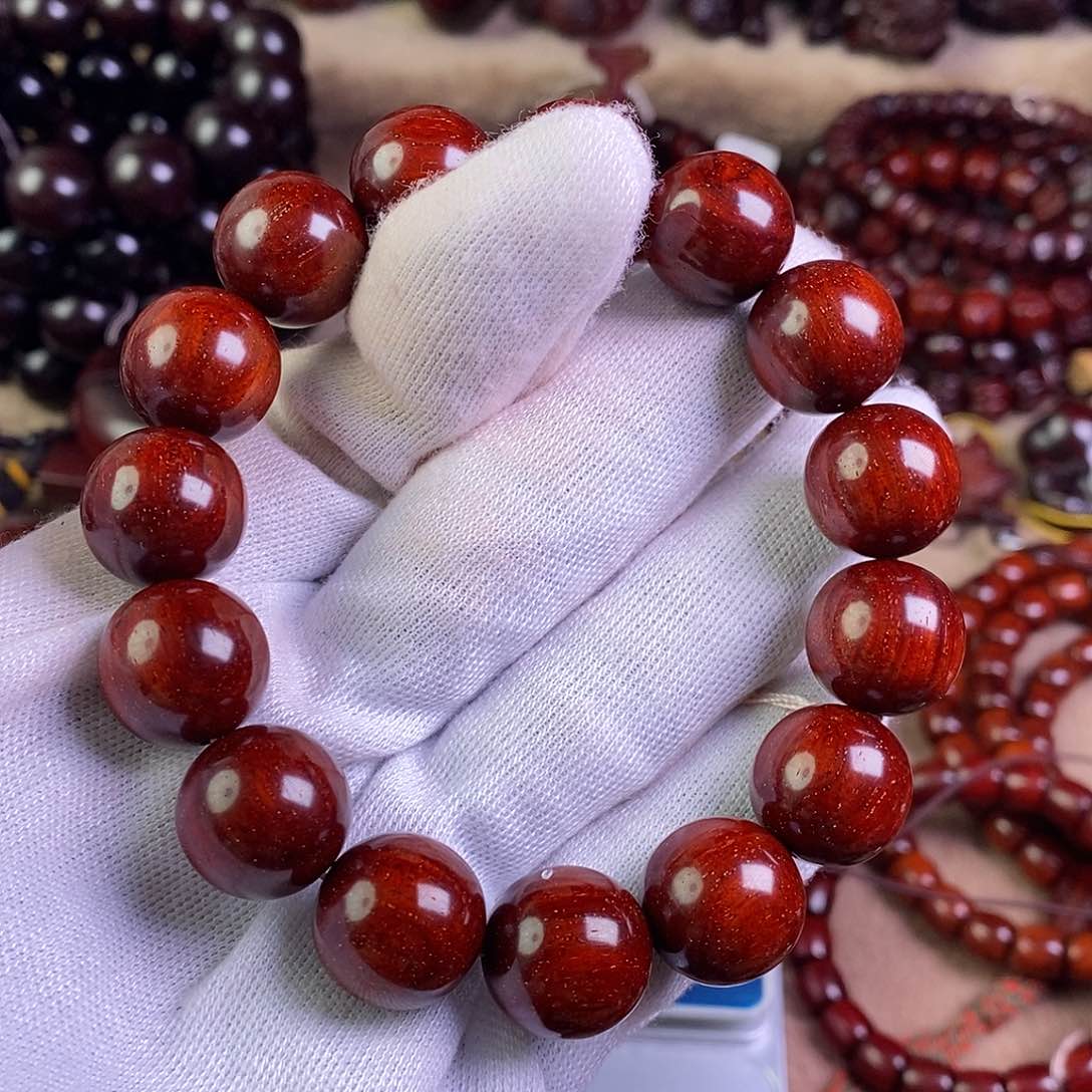 小叶紫檀手串/手链二*无胶无蜡15鳞底金星