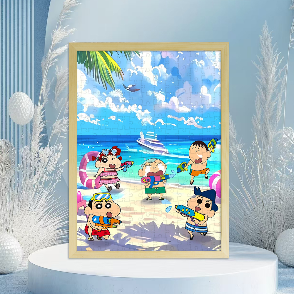 蜡笔小新木质拼图摆件挂画6至10周岁以上儿童益智高颜值礼物有框4