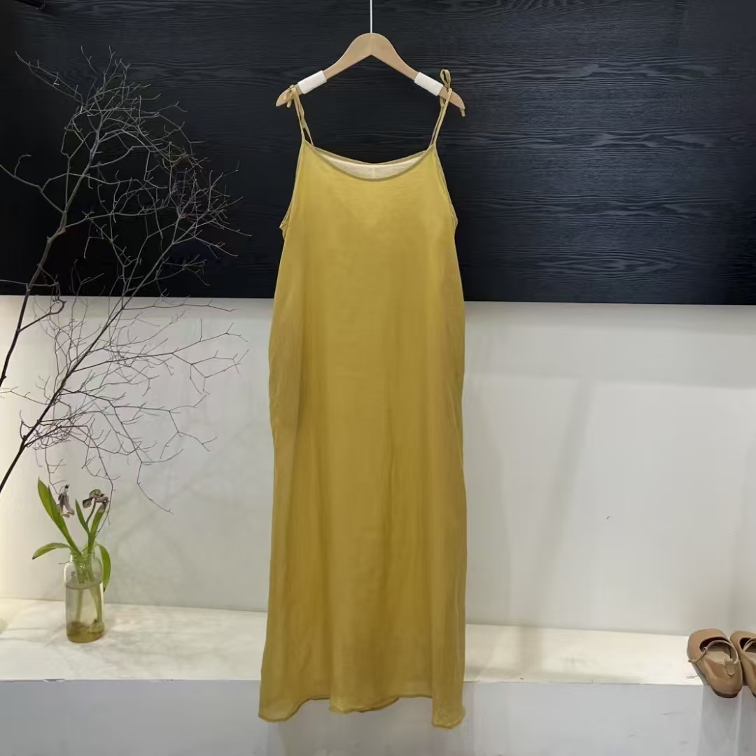2025新款苎麻纯色夏季简约连衣裙法式吊带裙女装吊带休闲气质百搭