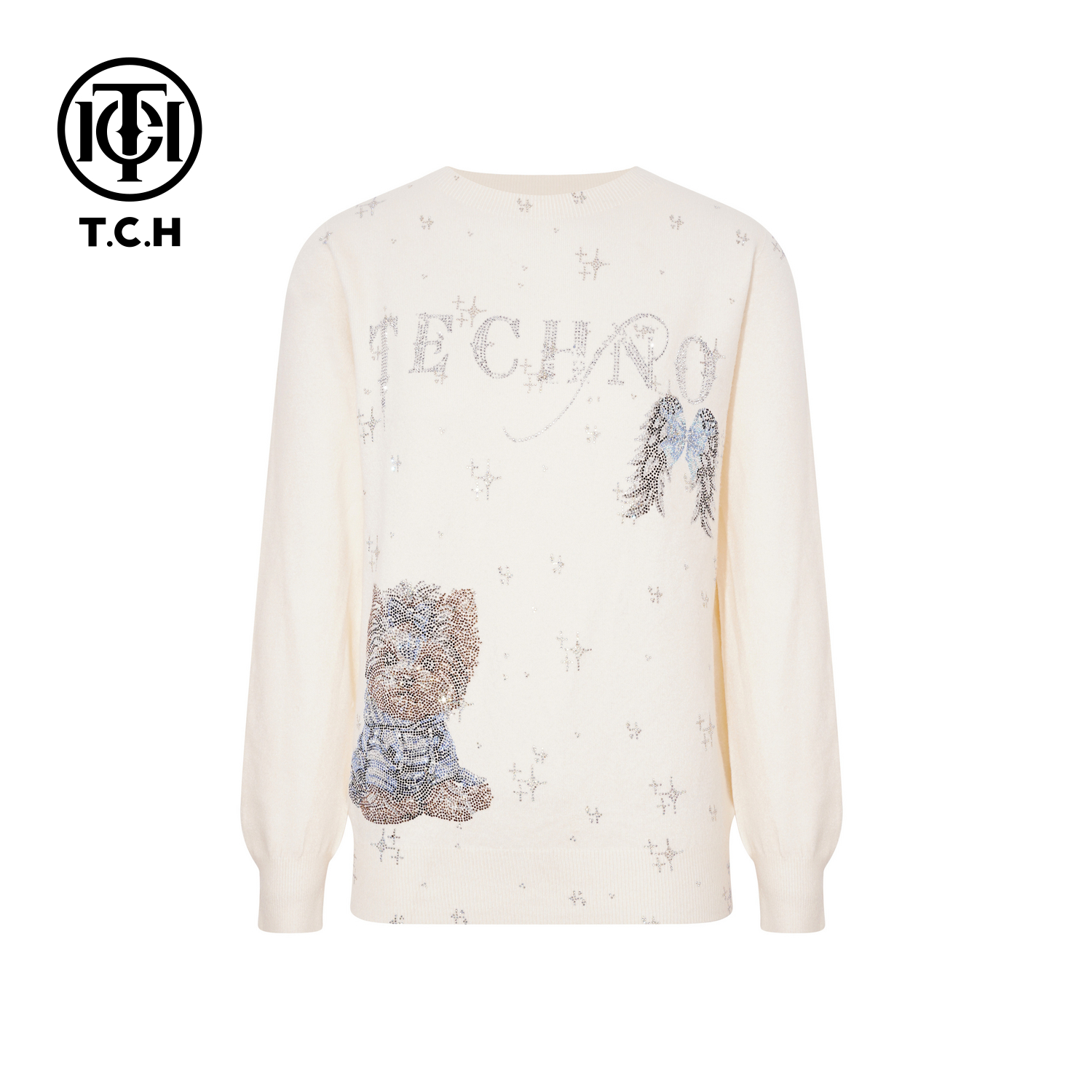 TCH【气质百搭】冬款时尚烫钻米色休闲风女装针织衫T75D09E1255