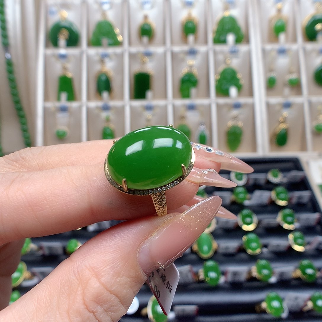 和田玉戒指18K金镶嵌1318