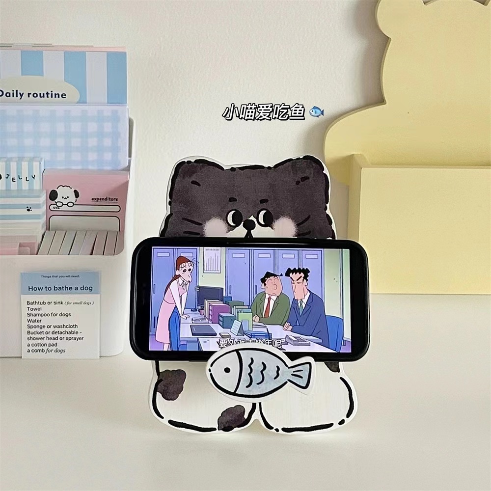 自然之风猫咪橡胶木手机卡通平板原木支架创意手机架