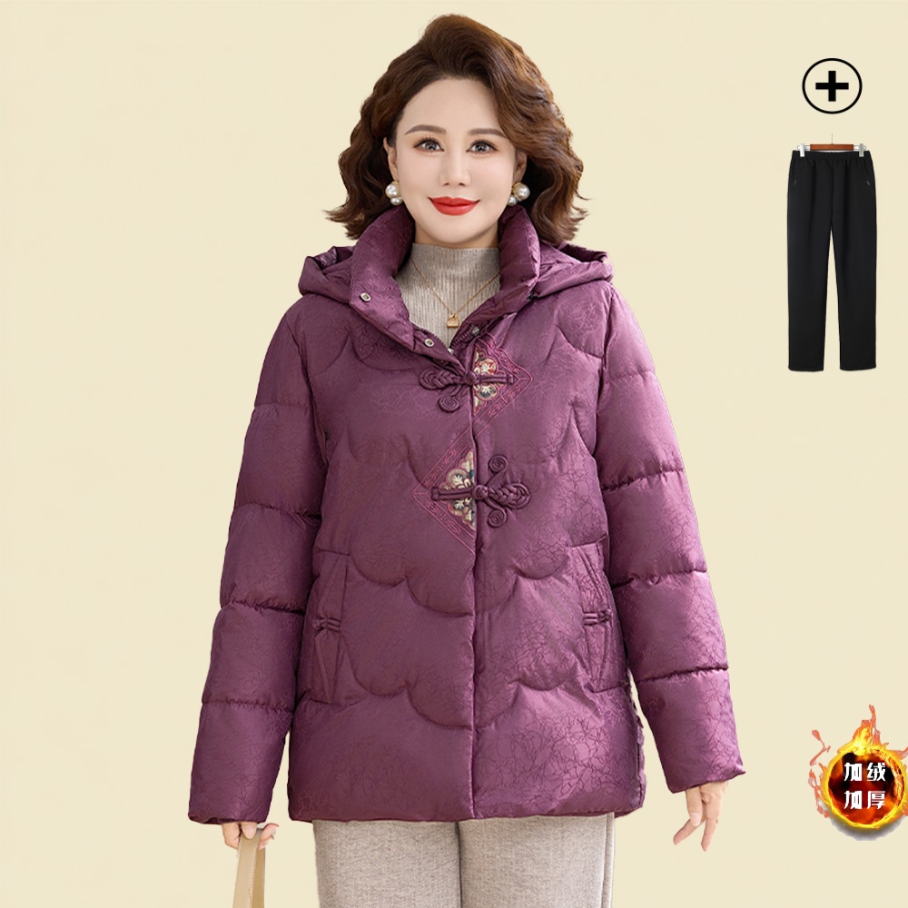 新中式妈妈冬装洋气加绒加厚棉服外套新款中老年女装国风保暖棉衣