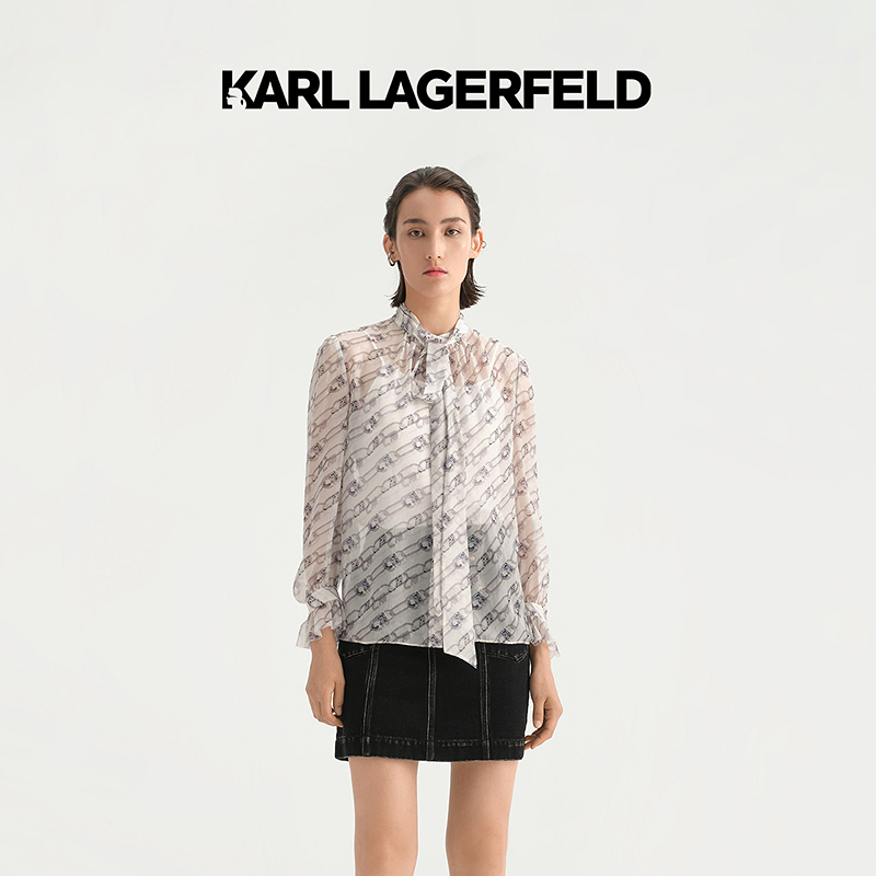 【晨粉专享价】KARL LAGERFELD早秋款飘带透视衬衫老佛爷236L1654