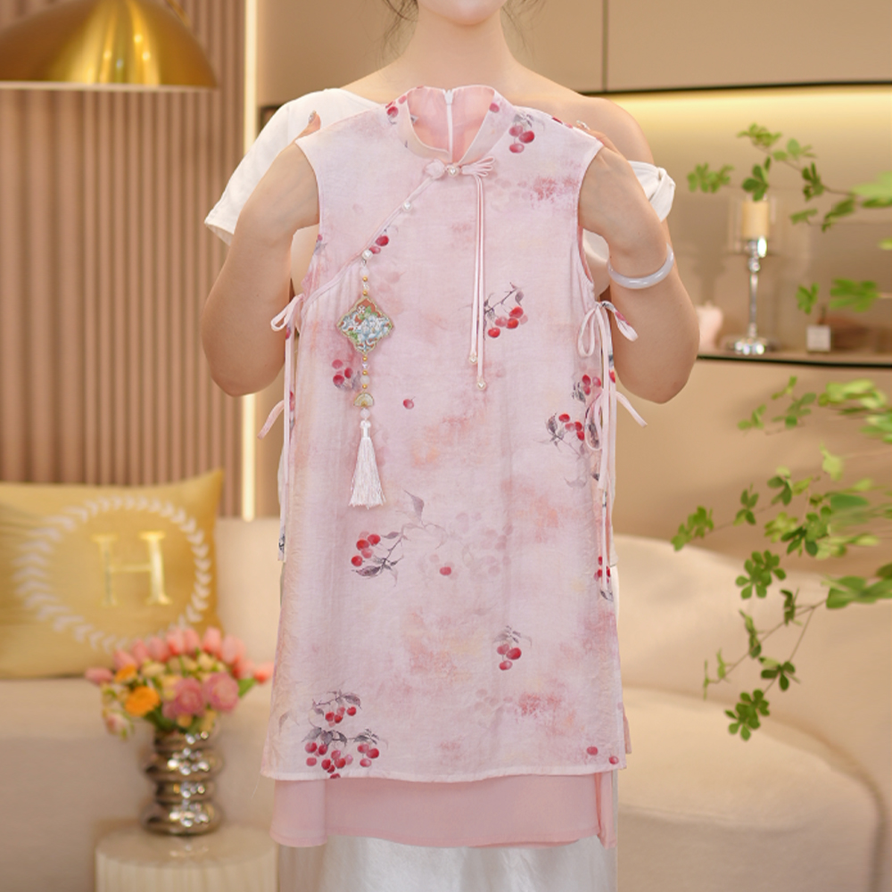 【闺蜜家】女童2025夏季新款时尚新中式国风复古碎花旗袍长裙-8492