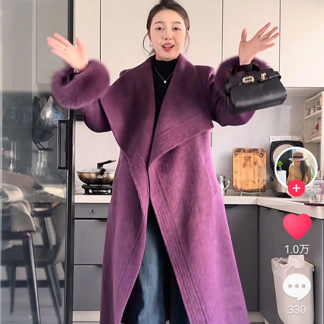 【胖苒苒专属】羊驼绒女正肩袖长款毛呢外套配腰带大衣气质韩版冬季