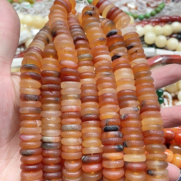 玛瑙/玉髓珠宝半成品未镶嵌一条14mm橘皮玛瑙算盘隔片