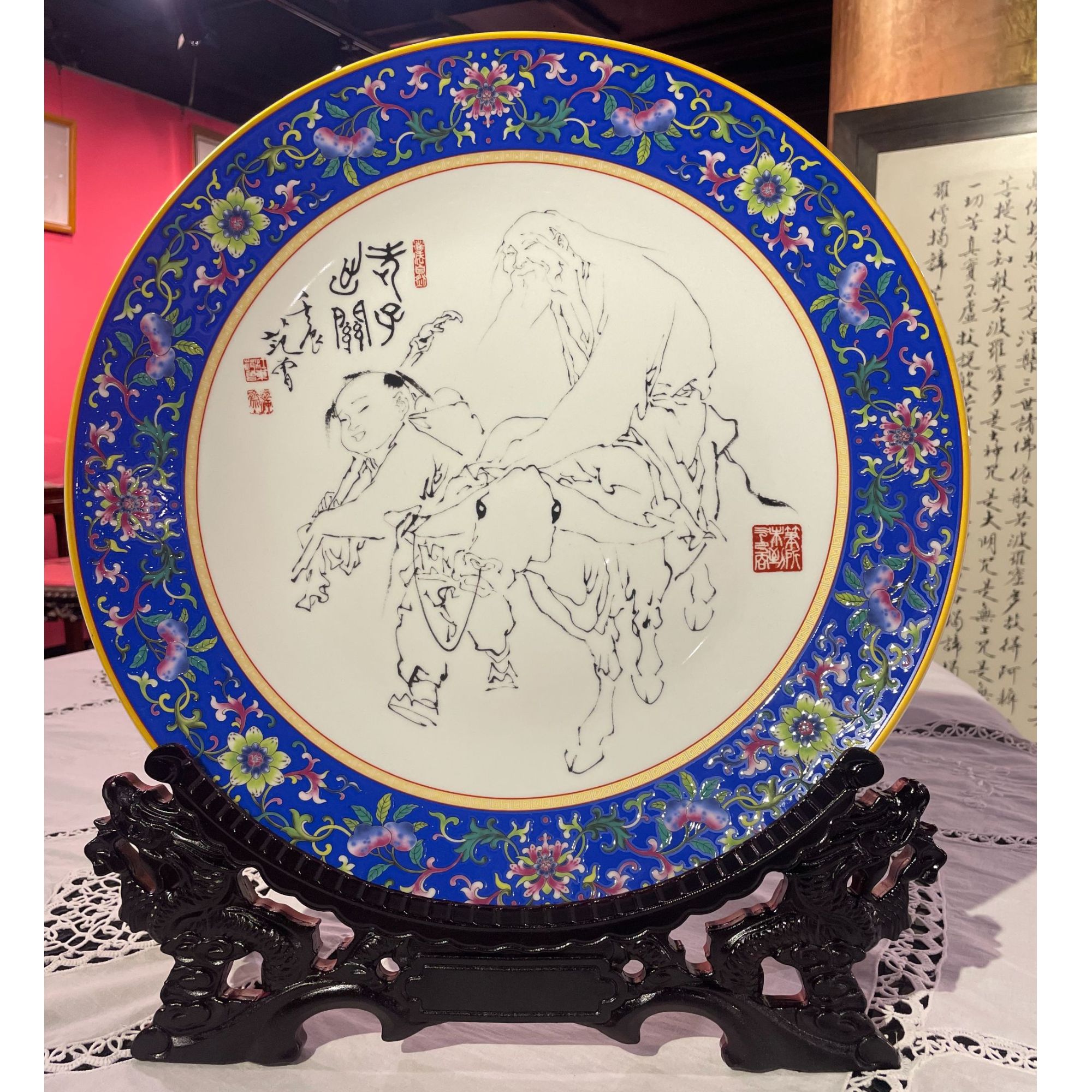 范曾十二生肖牛--老子出关瓷盘瓷版画范曾艺术