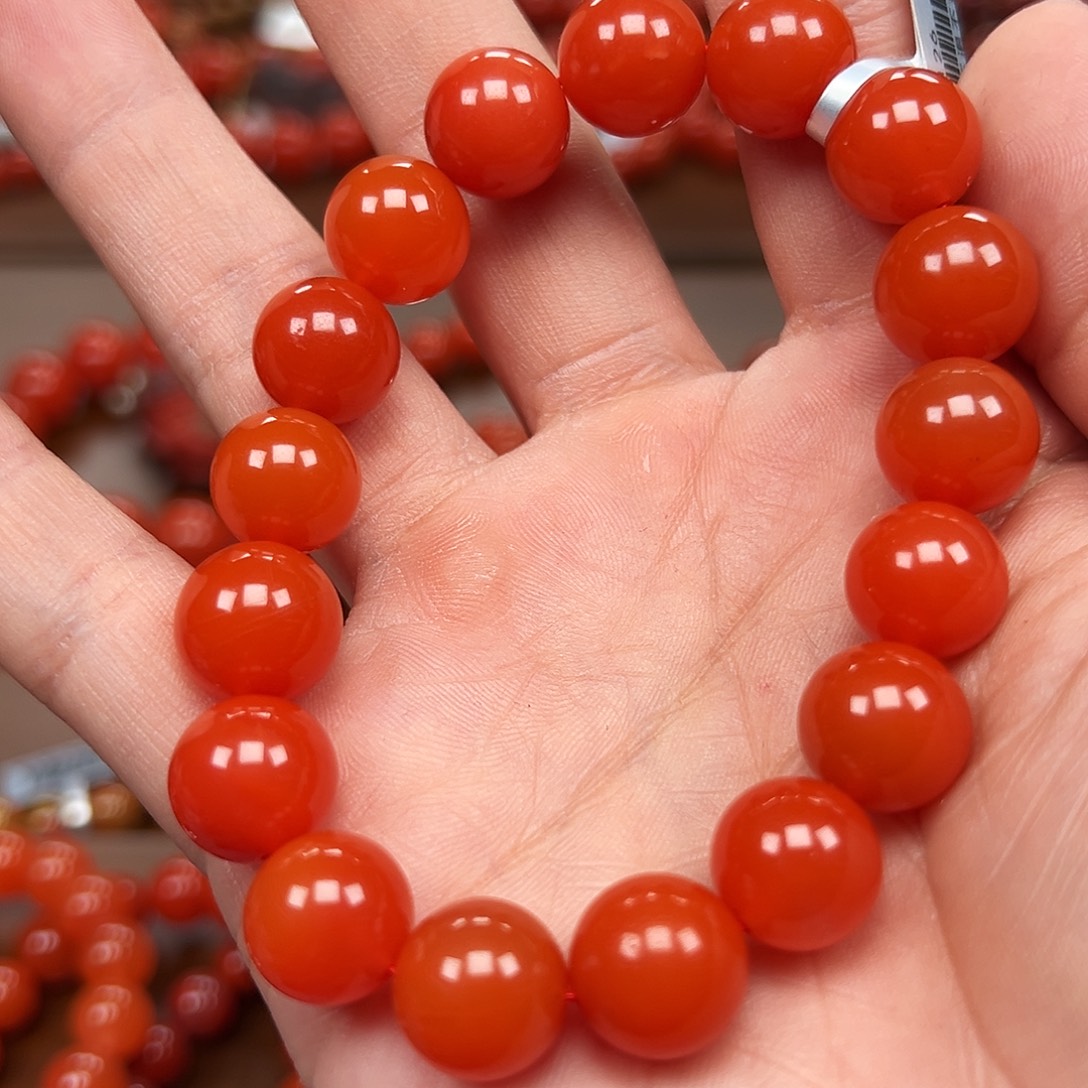 南红玛瑙未镶嵌手链保山料12m圆珠洞子料