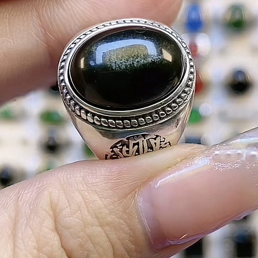 S925银天然黑曜石