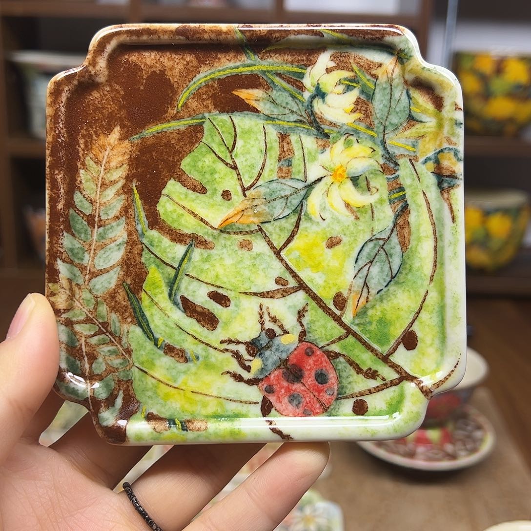 摆件陶原创手绘高温釉下彩