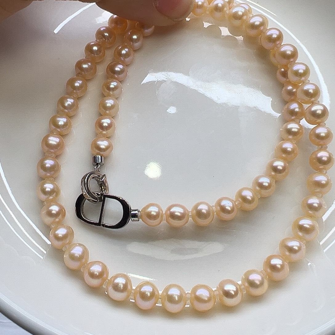 淡水珍珠项链银S925镶嵌6-7mm近正圆无瑕