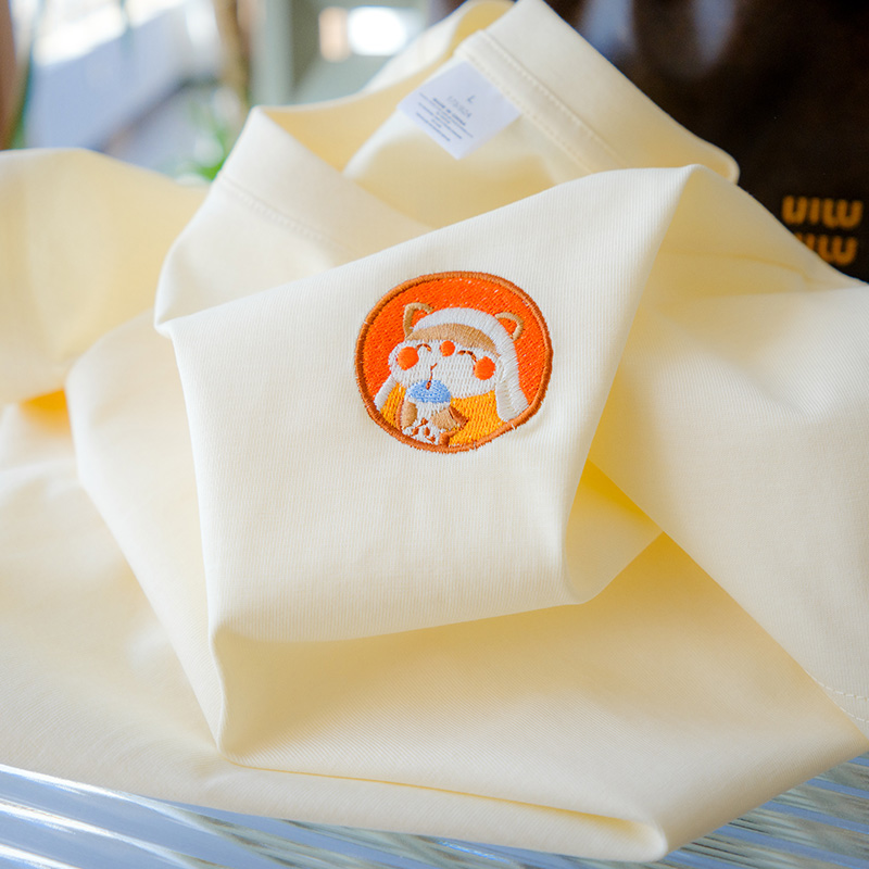 刺绣情侣相伴一生100%纯棉2025新款春夏白色短袖t恤女宽松上衣半